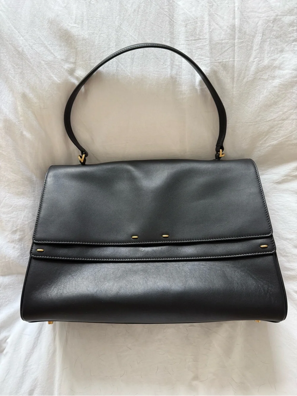 Leather double flap handbag